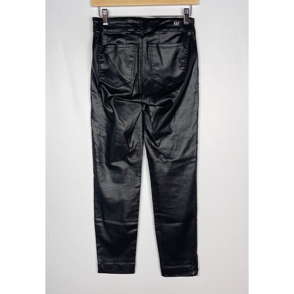 Kut From The Kloth 00 Black Reese Coated Ankle Straight Leg Pant Zip Ankles - Picture 2 of 13